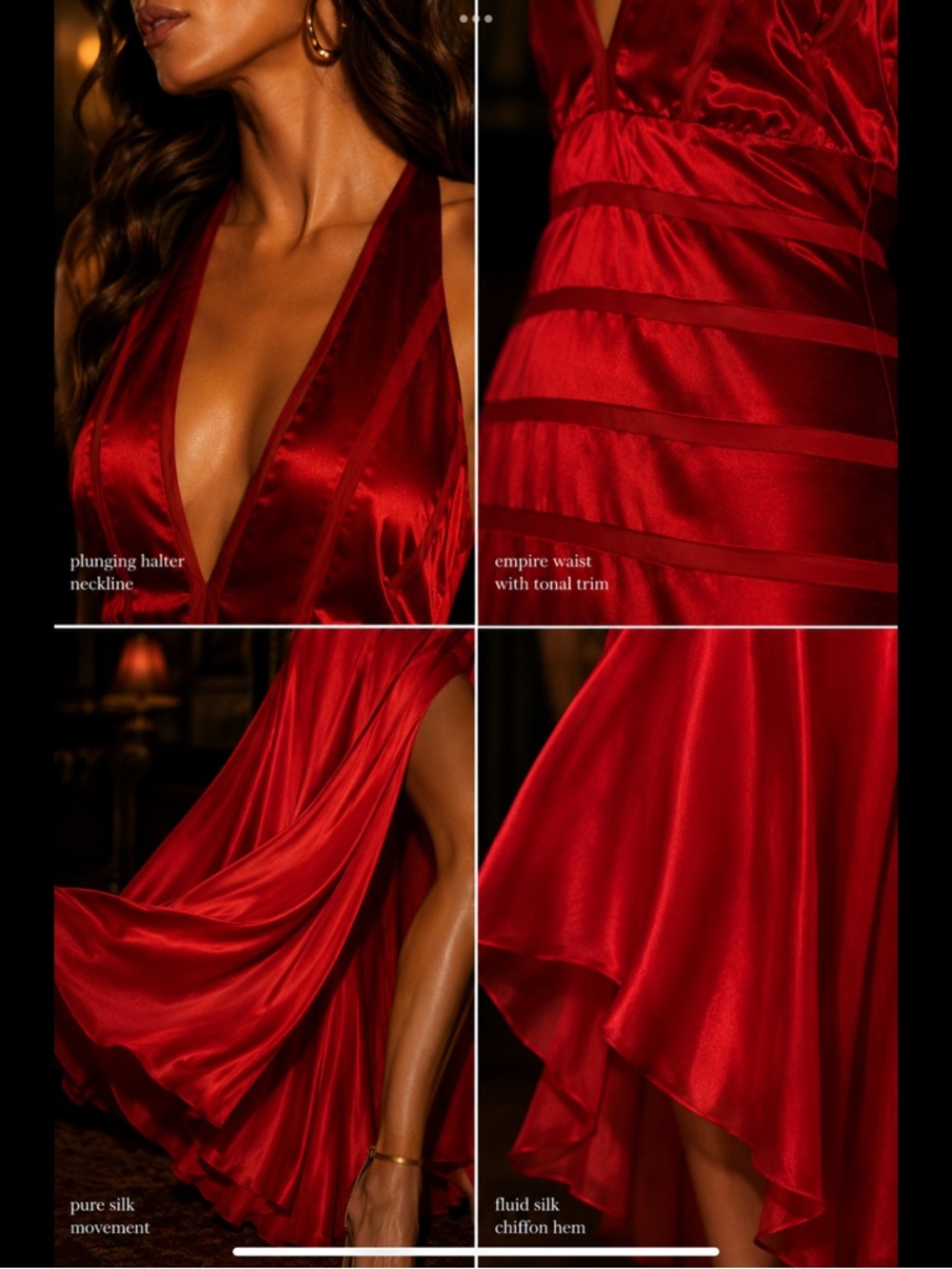 BCBGMAXAZRIA Pure Silk Halter Dress Red Y2K Glam Cocktail Evening Dress 10P - Picture 8 of 16